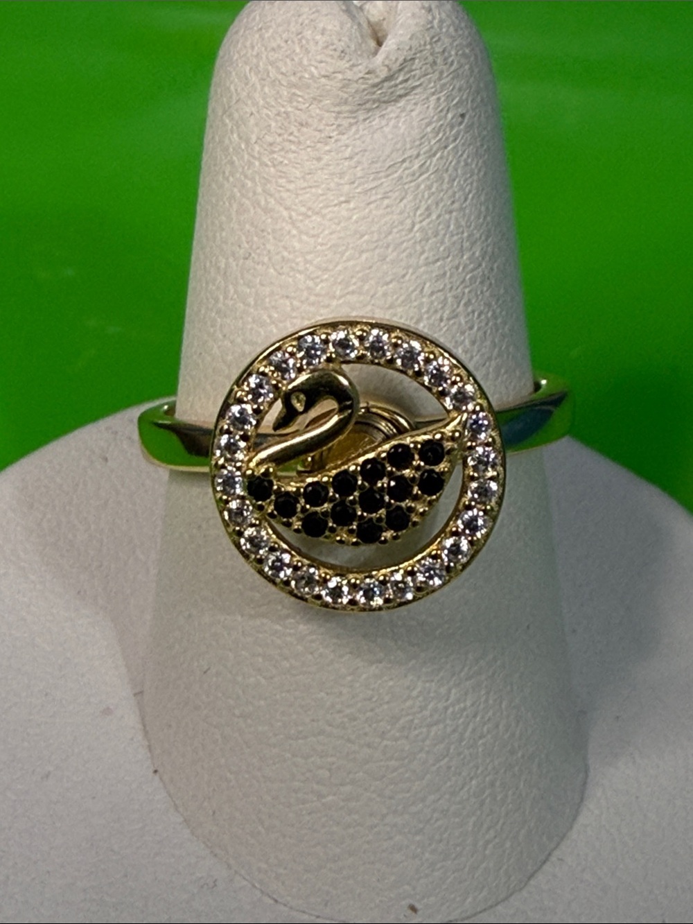 Adjustable Gold Vermeil Black Swan Spinner Ring with - CZ’s Women's Jewelry